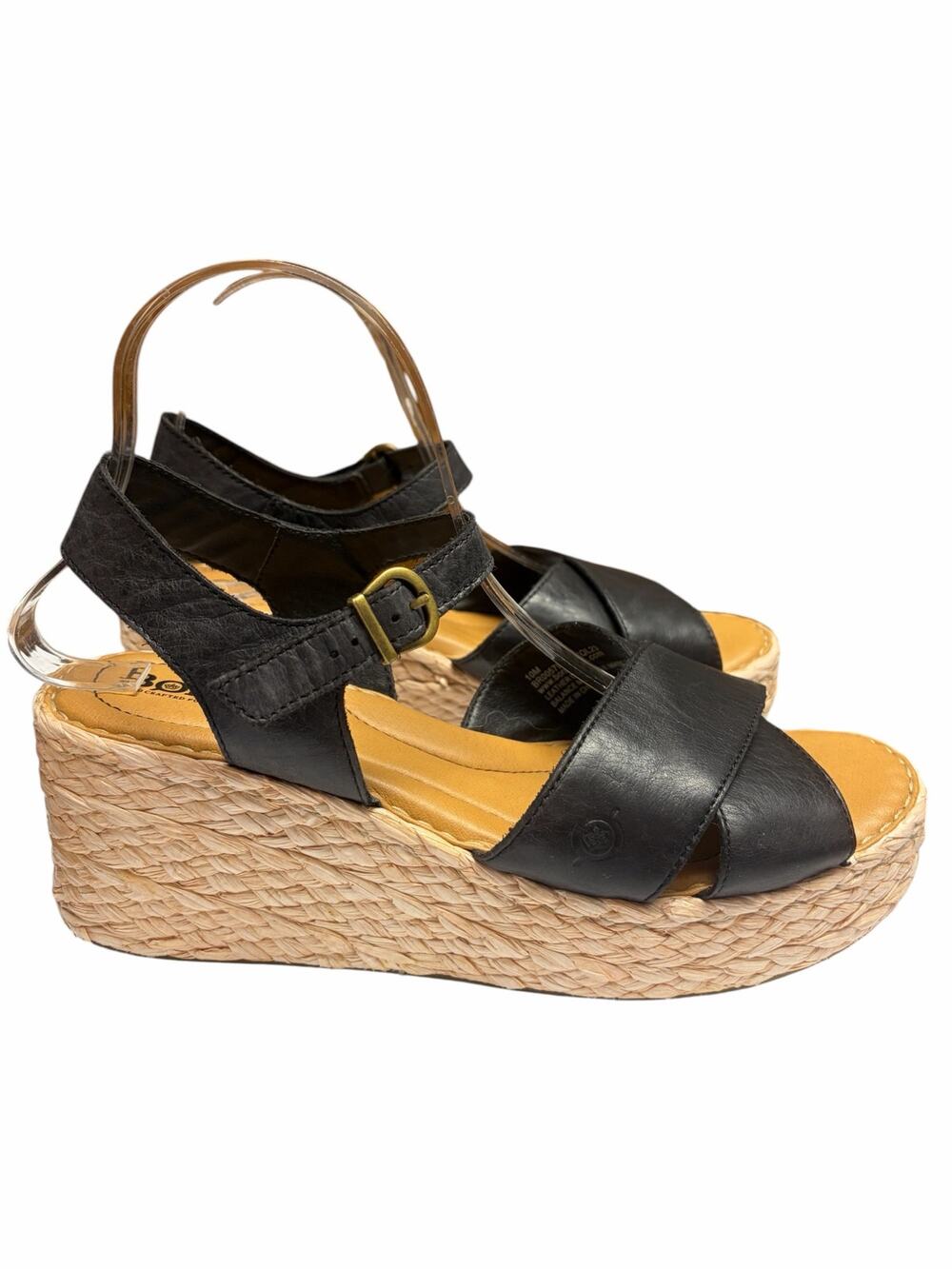 Born Black Leather Espadrille Platform Wedge Sandals Ankle Strap Women’s 10